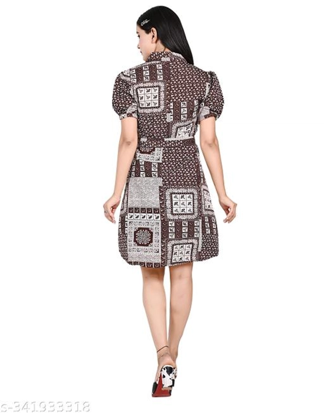 Crape Dress for Women (Brown, S)