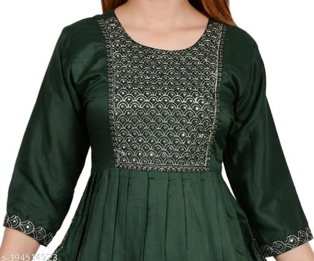 Rayon Embellished Kurti with Pant for Women (Olive, S)