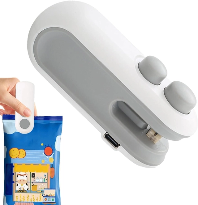 Rechargeable Portable Handheld Packet Sealer Mini Sealing Machine (White & Grey)