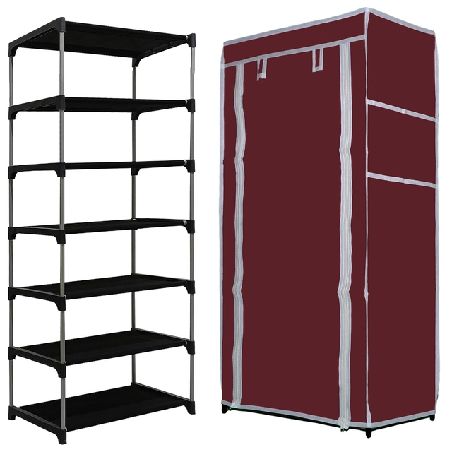 Metal 6 Layer Collapsible Shoe Rack (Maroon)