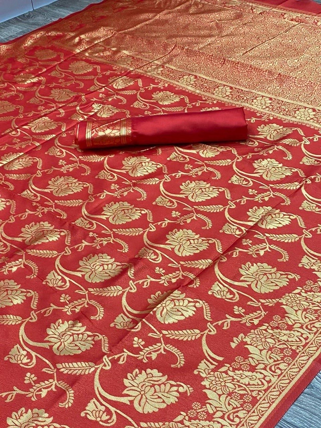 Banarasi Silk Woven Design Saree for Women (Red, 6.3 m)