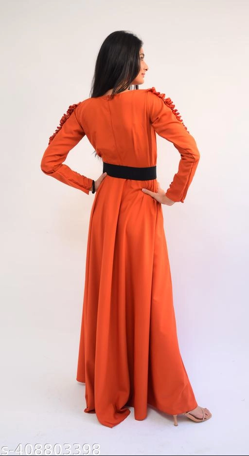 Crepe Solid Gown for Women (Orange, XS)