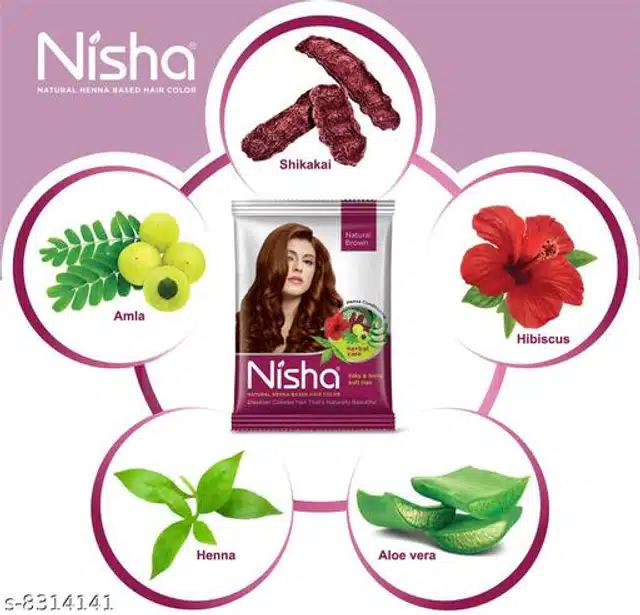 Nisha Natural Henna Powder Hair Color (Natural Brown, 15 g) (Pack of 10)