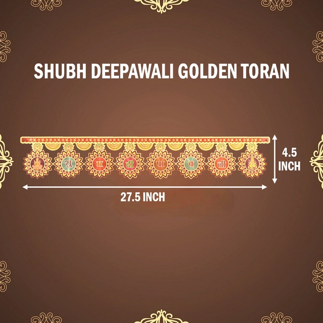 Shubh Deepawali Golden Toran (27.5x4.5) and 2  Golden Rangoli Floor Sticker(10x10 inch) Combo Set for specially Diwali Poojan Home Decor (Pack of 3)