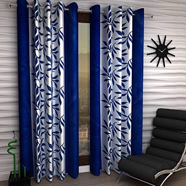 Web India Garden Panel Eyelet Polyester Door curtains - 7 Feet, Blue (Set of 2)