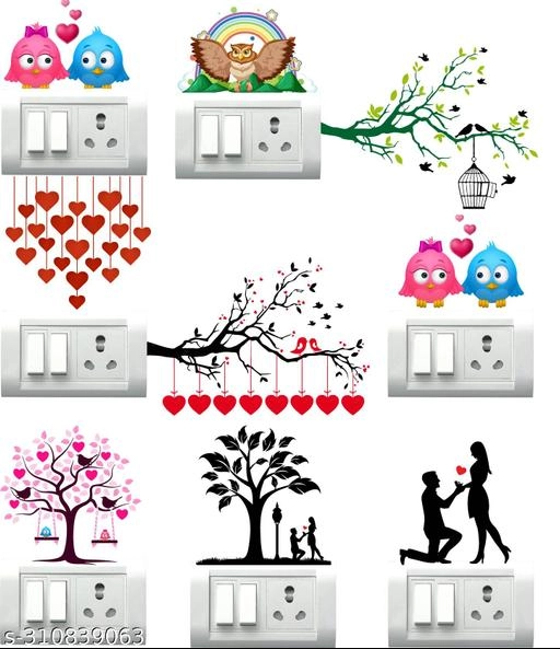 PVC Switch Board Stickers (Multicolor, 32.5x48 cm) (Pack of 9)