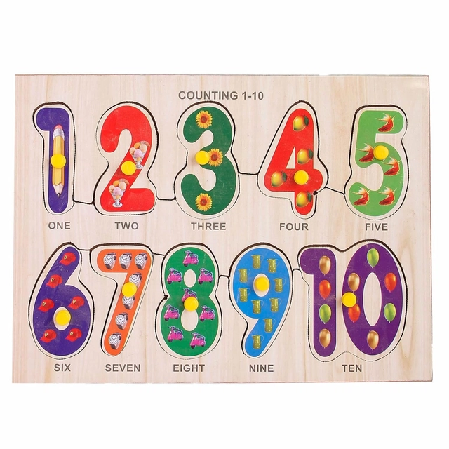 Woodens 1 to 10 Numbers Puzzle Board for Kids (Multicolor)