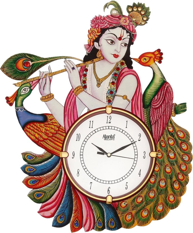 AJANTA Analog Krishna With Glass Wall Clock (38x30.48 cm) (Brown) (Pack Of 1)