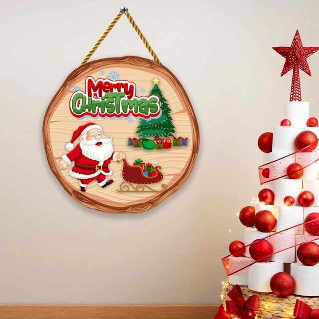 Wooden Wall Hanging for Christmas (Multicolor, Pack of 2)