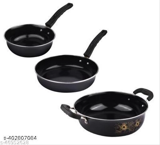 Combo of Sauce Pan, Tadka Pan, Fry Pan, Tawa & Kadai (Black, Set of 5)