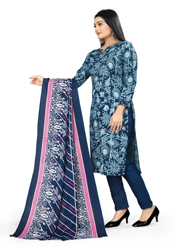 Cotton Blend Floral Unstitched Suits Fabrics for Women (Navy Blue, 2 m)