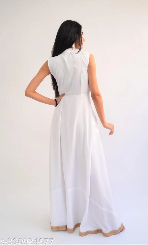 Crepe Solid Gown for Women (White, XS)