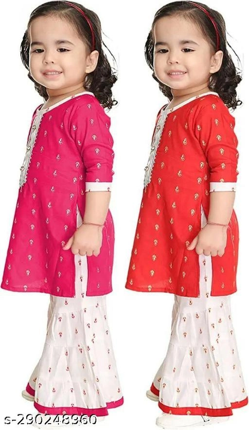 Rayon Kurta Set for Girls (Multicolor, 0-3 Months) (Pack of 2)