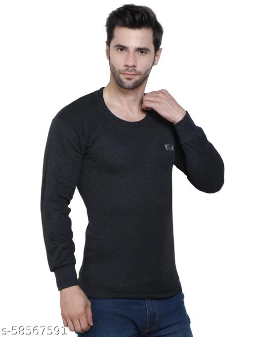 Cotton Thermal Topwear for Men (Black, M)