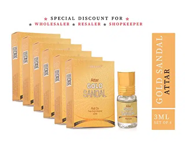 Formless Gold Sandal Roll On Attar (Pack of 6, 3 ml)