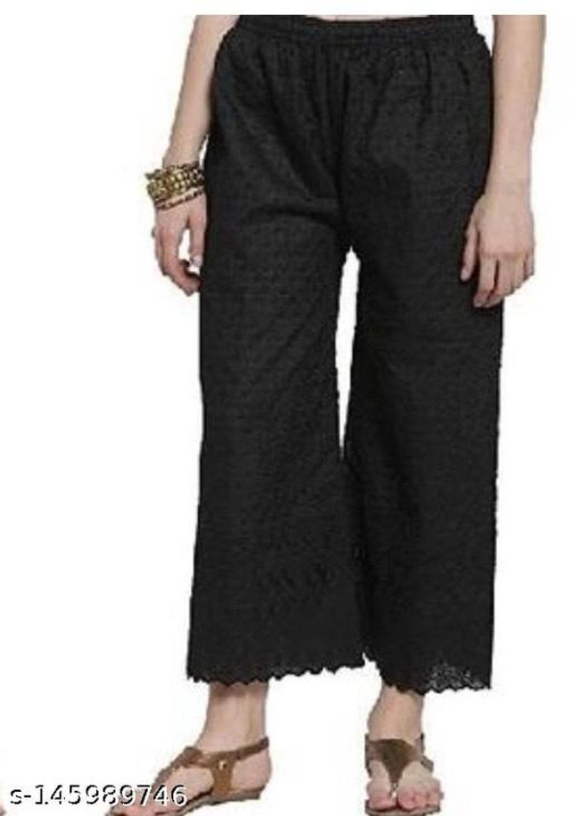 Cotton Blend Palazzos for Women (Black, 30)