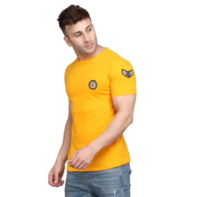 Men Solid Round Neck T-shirt (Yellow, L) (RSC-44)