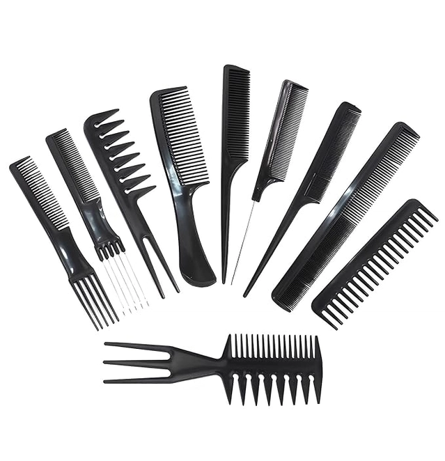 Professional Hair Styling Combs for Men & Women (Black, Set of 10)