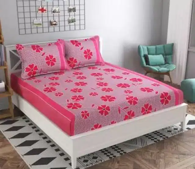 Double Bedsheet with Two Pillow Covers (Pink, 90x90 Inches)