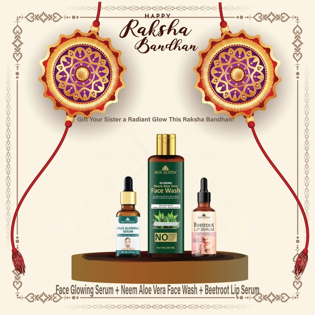 Combo of Bon Austin Face Glowing Serum (30 ml) with Glowing Neem Aloevera Face Wash (200 ml) & Beetroot Lip Serum (30 ml) (Set of 3)