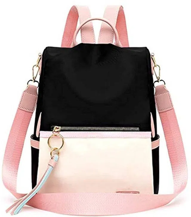 Beautiful Pu Leather Backpack For Girls & Womens (Pink & Black) (A-10)