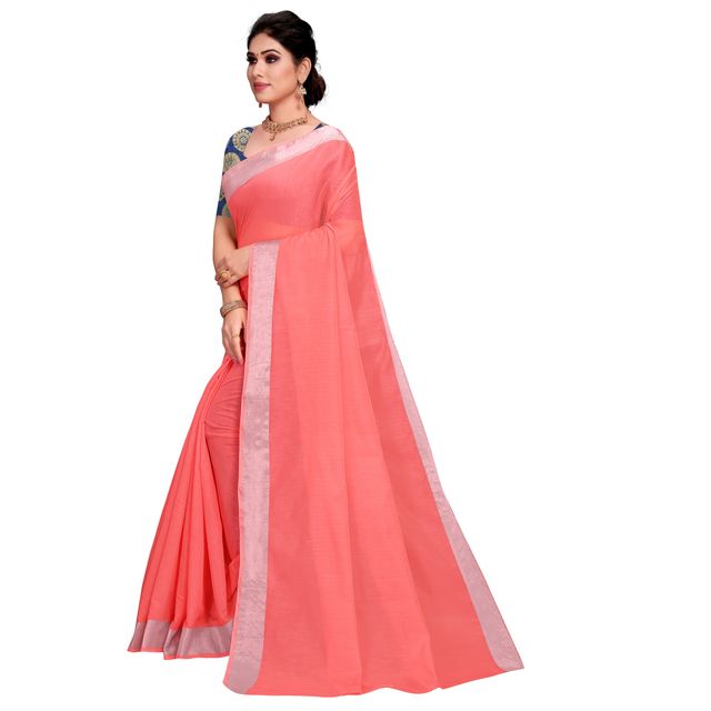 सिद्धिदाता टेक्सटाइल विमेंस कॉटन साड़ी विद अन-स्टीट्च्ड ब्रोकेड ब्लाउज पीस 