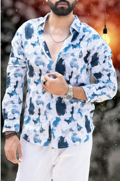 Full Sleeves Printed Shirt for Men (Multicolor, S)