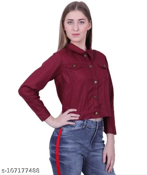 Denim Jacket for Women (Maroon, S)