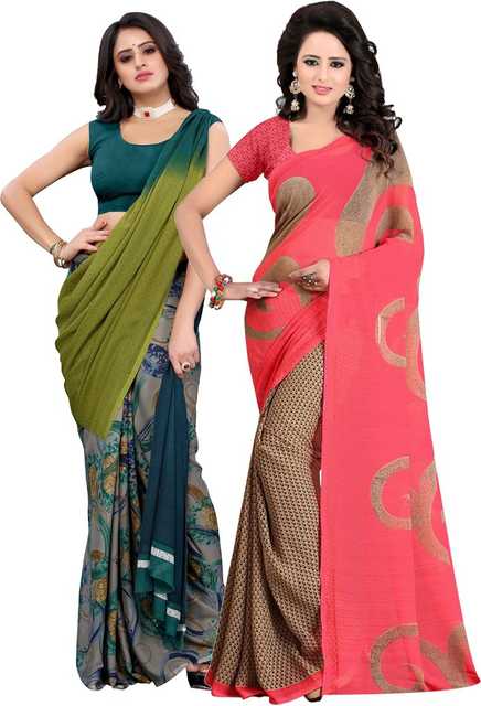 Yashika Georgette Saree (Multicolor, Pack of 2) (S208)