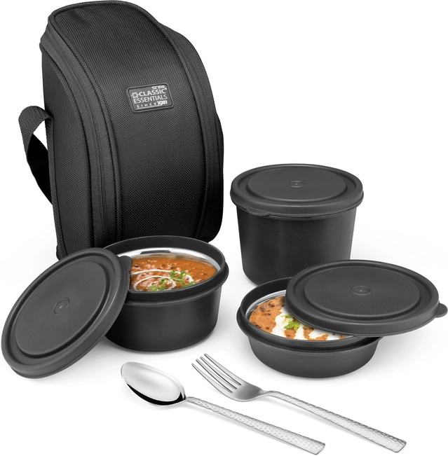 Stainless Steel Microwave Safe Lunch Box Set (Black, Set of 1)