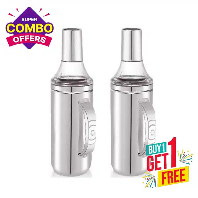 Stainless Steel Round Oil Pourer With Handle (Silver, 1050 ml) (Pack Of 2) (Re-04)