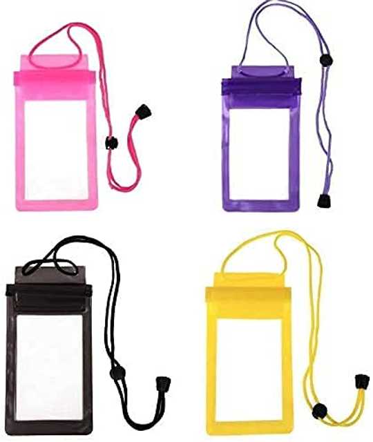 Pinak Plastic 3 Layers Waterproof Sealed Transparent Mobile Bag Cover (Pack Of 4, Multicolor) (PS-119)