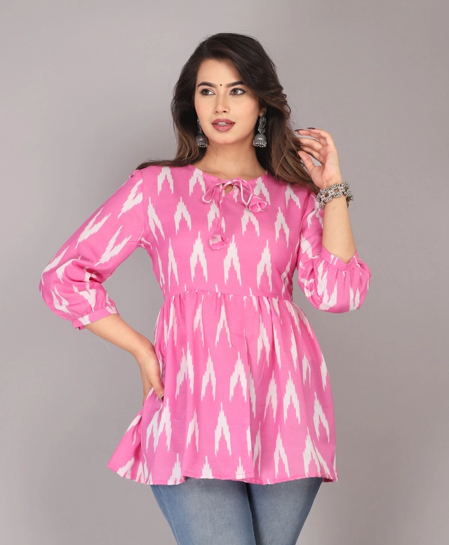 Viscose Rayon Printed Short Kurti for Women (Pink, XS)