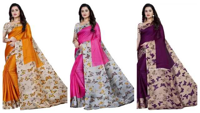 Trendy Khadi Silk Saree With Blouse Piece For Women (Pack Of 3) (Multicolor, 6.3 m) (M-5902)