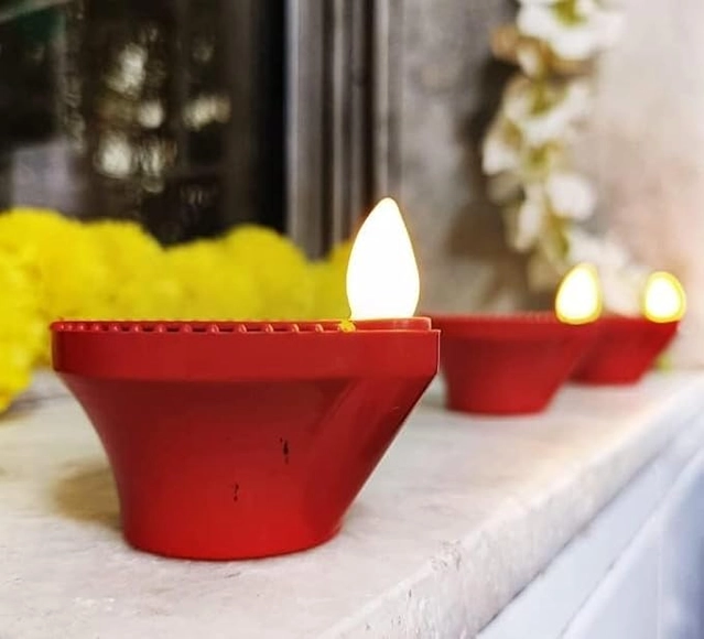 Plastic Traditional Water Sensor LED Diya for Diwali (Brown, Pack of 12)