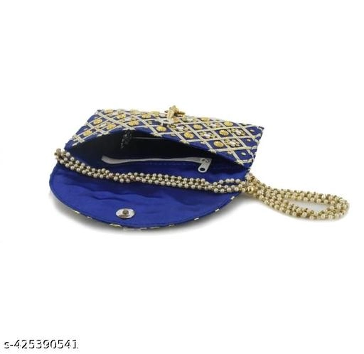 Canvas & Leather Clutch for Women (Blue)