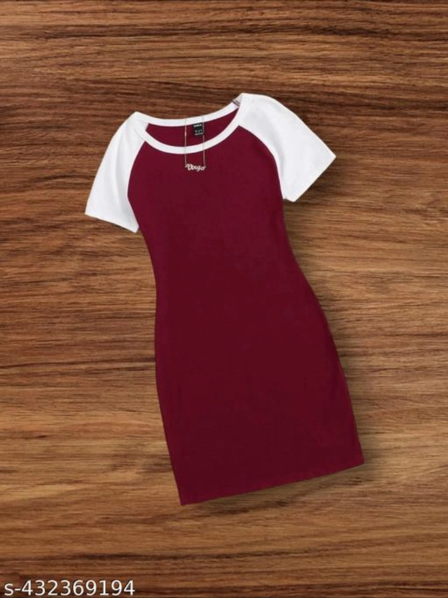 Cotton Blend Dress for Girls (Maroon & White, 3-4 Years)