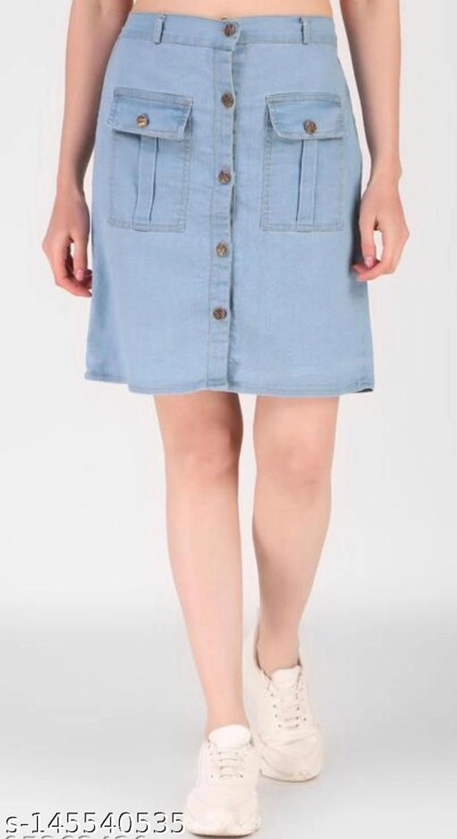 Denim Solid Skirt for Girls (Sky Blue, 13-14 Years)