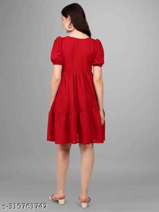 Crepe Solid Dress for Women (Maroon, S)