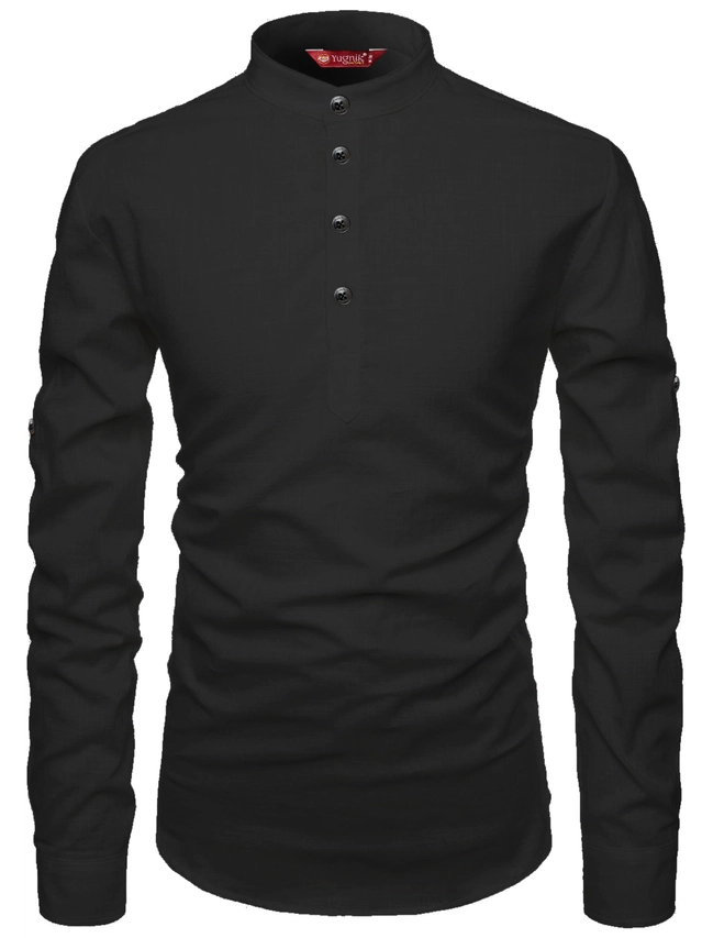 Cotton Solid Kurta for Men (Black, S)