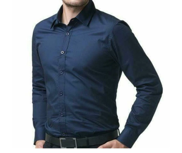 Full Sleeves Solid Shirt for Men (Navy Blue, L)