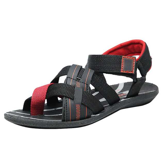 Ligera Men's Stylish Synthetic Leather Casual Sandals (Red & black, 10) (L-20)
