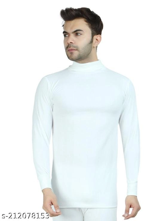 Cotton Blend Thermal Topwear for Men (White, M)