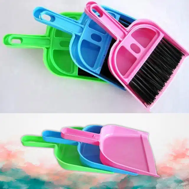 Combo of Plastic Bathroom Cleaning Broom & Dustpan with Brush (Multicolor, Set of 2)