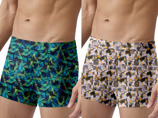 Nylon Printed Trunks for Men (Multicolor, S) (Pack of 2)