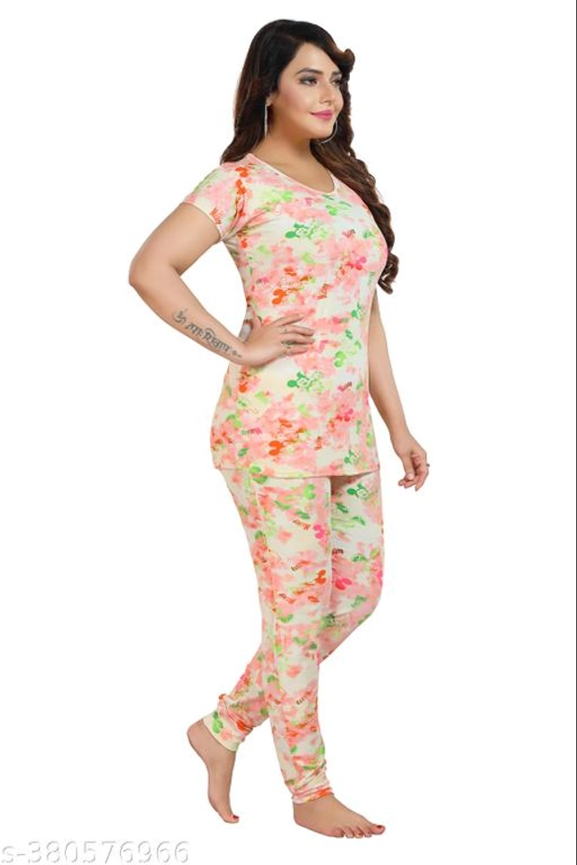 Polyester Nightsuit for Women (Multicolor, M)