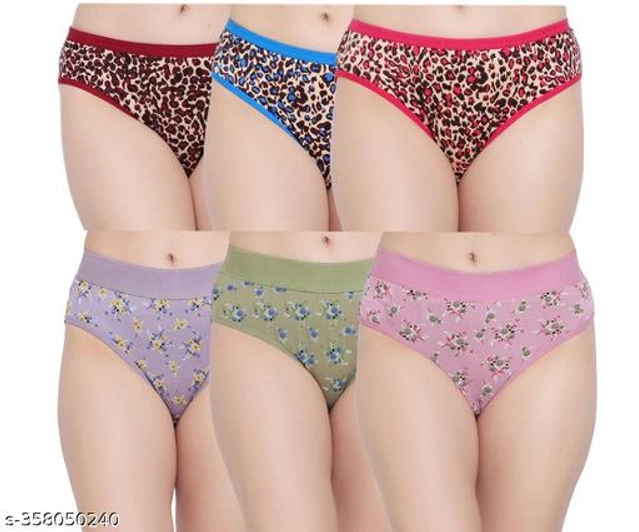 Cotton Printed Briefs for Women (Multicolor, S) (Pack of 6)