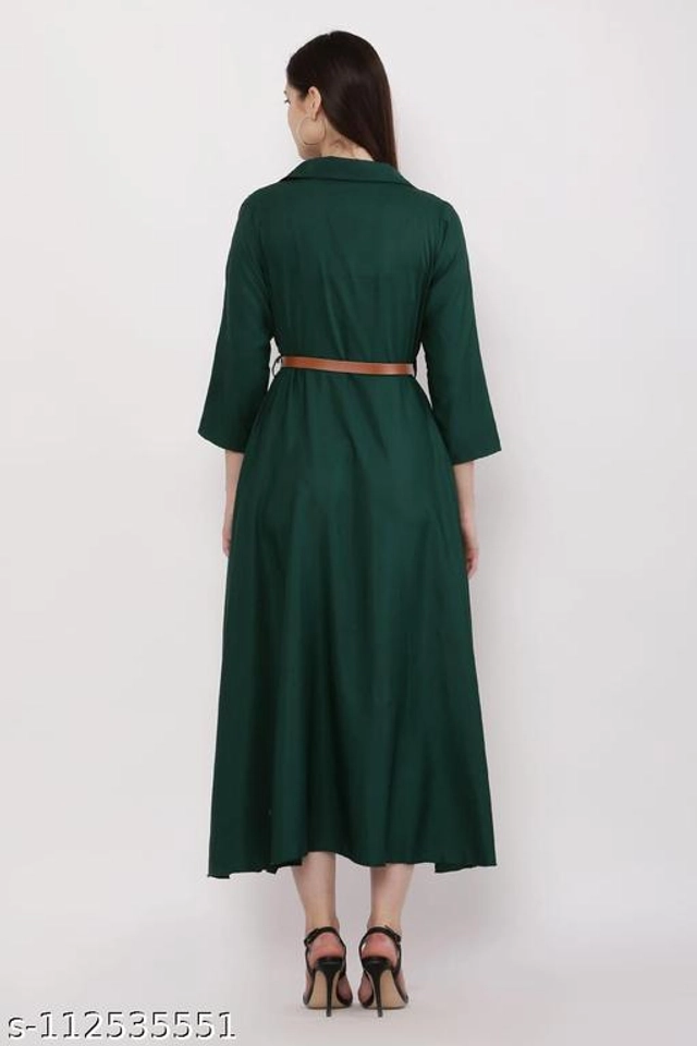 Poly Crepe Dress for Women (Bottle Green, S)