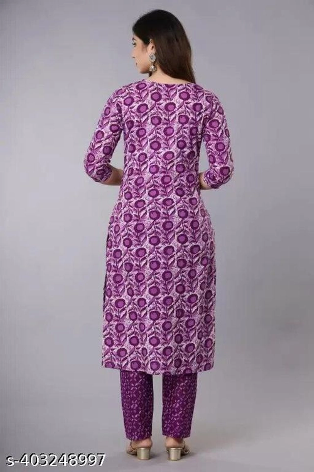 Rayon Printed Kurti with Pant for Women (Purple, S)