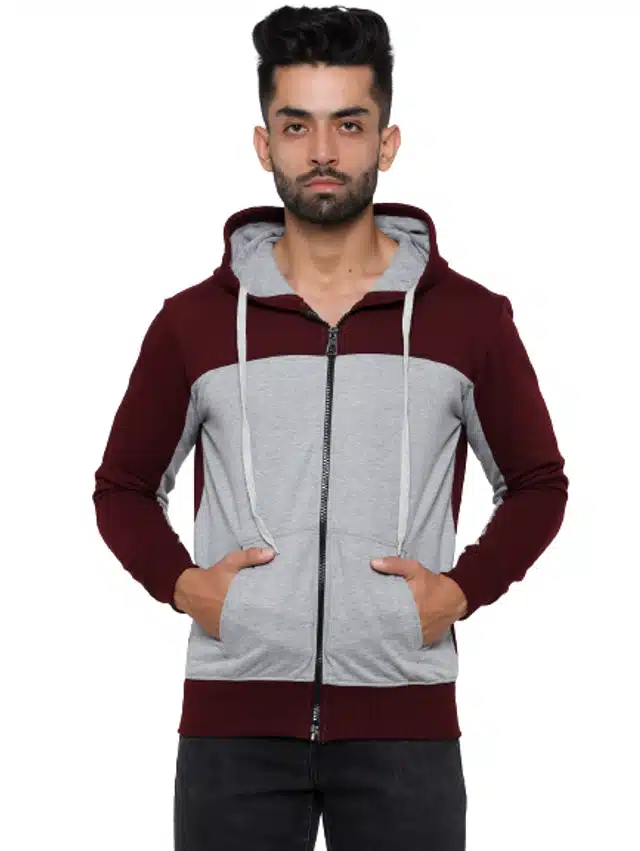 Full Sleeves Color Block Sweatshirt for Men (Grey & Maroon, M)